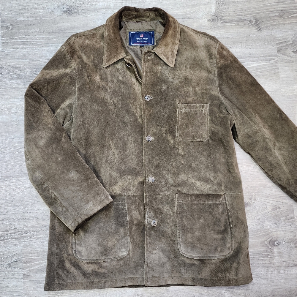 NEWPORT HARBOR Brown Suede Leather Mid Coat Jacket Men's Size XXL